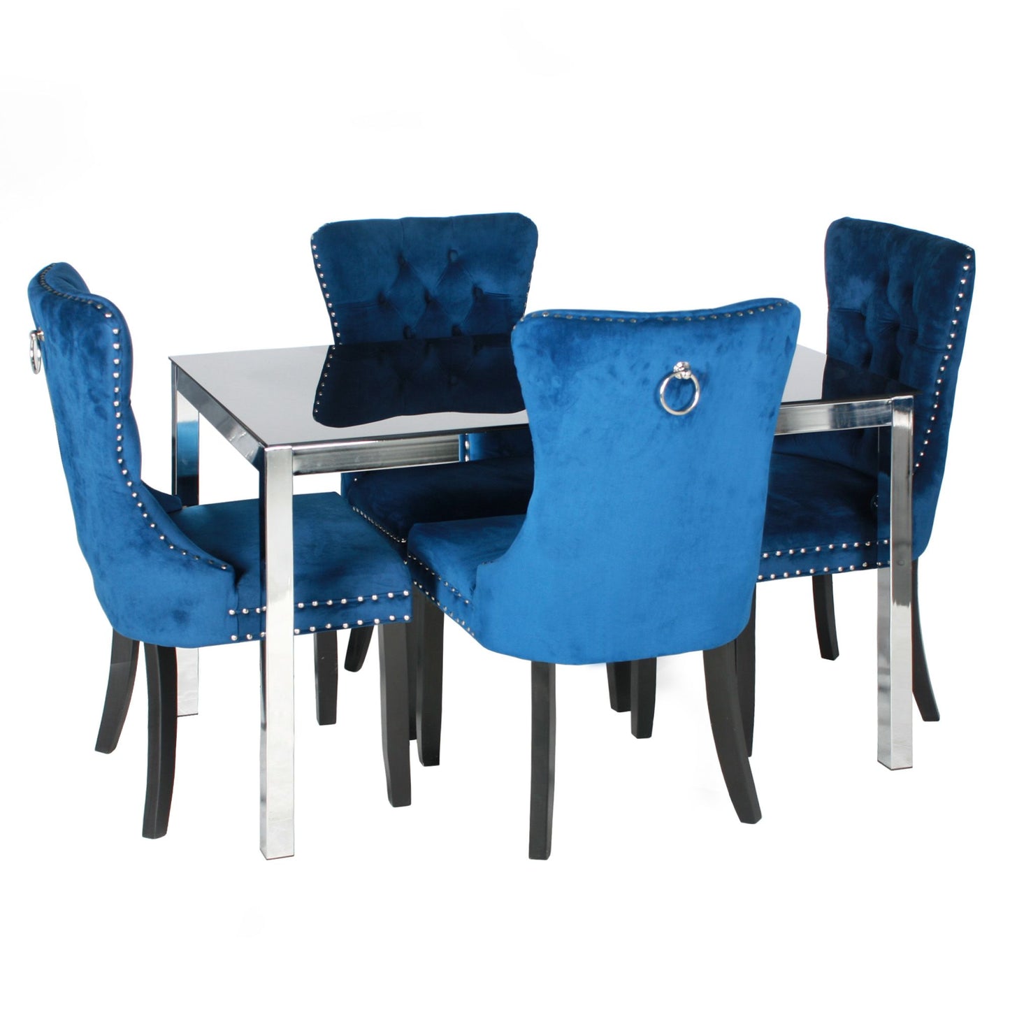 Go Green Woods Lisa Chrome Dining Table Set for 4 with Velvet Chairs