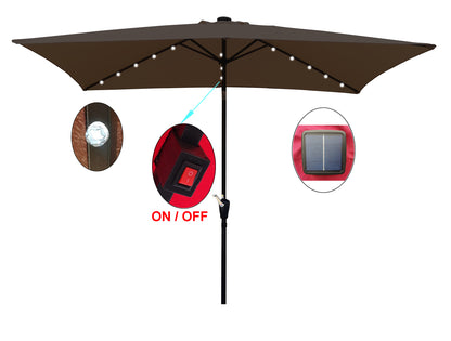 Joya 10 x 6.5 ft Patio Solar LED Umbrellas  with Crank - Chocolate