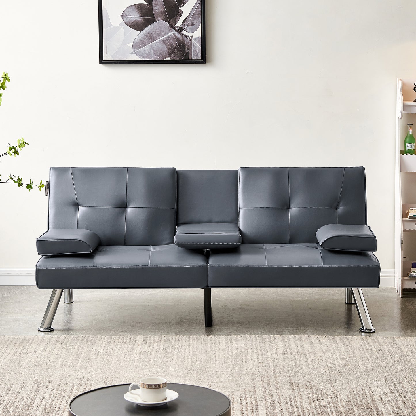 Jax Convertible Faux Leather Sofa Bed  - Grey