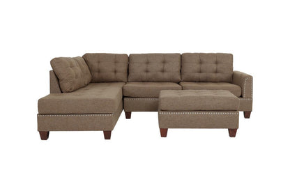 Amara 3pcs Sectional Reversible Chaise Sofa And Ottoman - Coffee