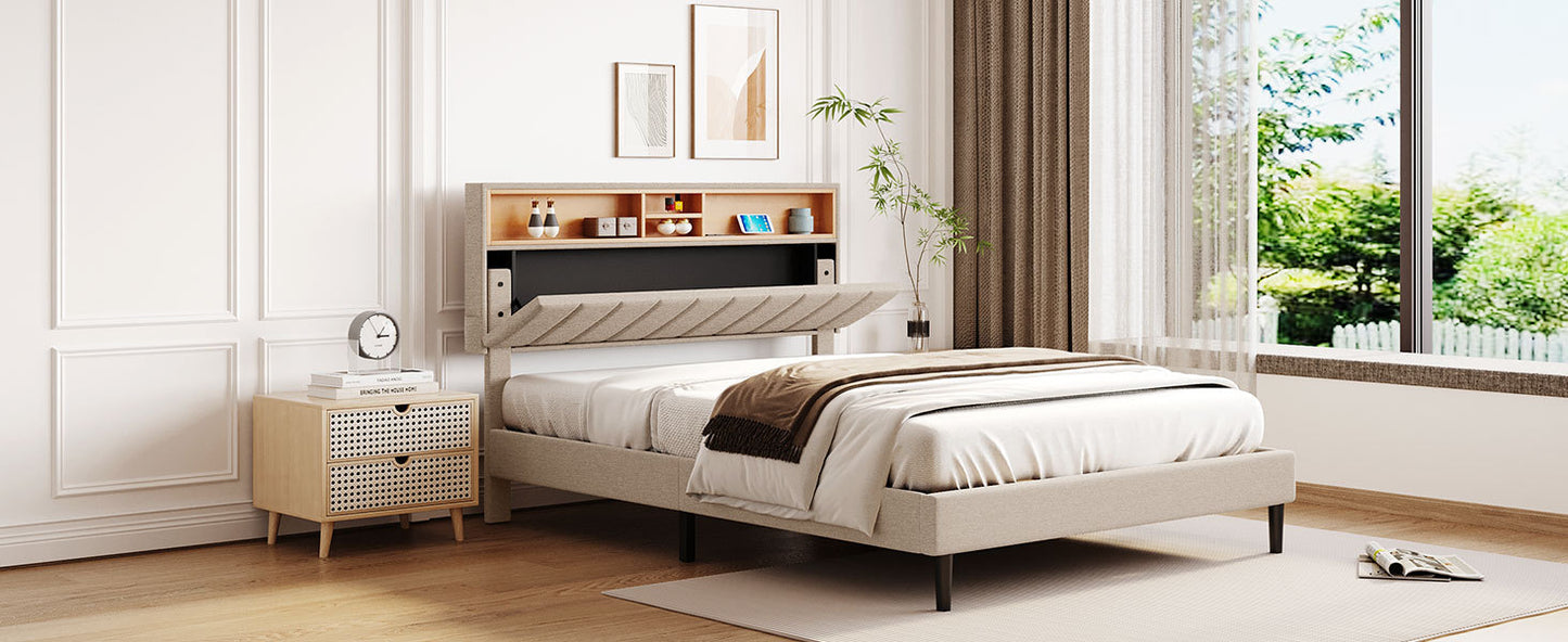 Alvin Queen Size Platform Bed Frame - Beige