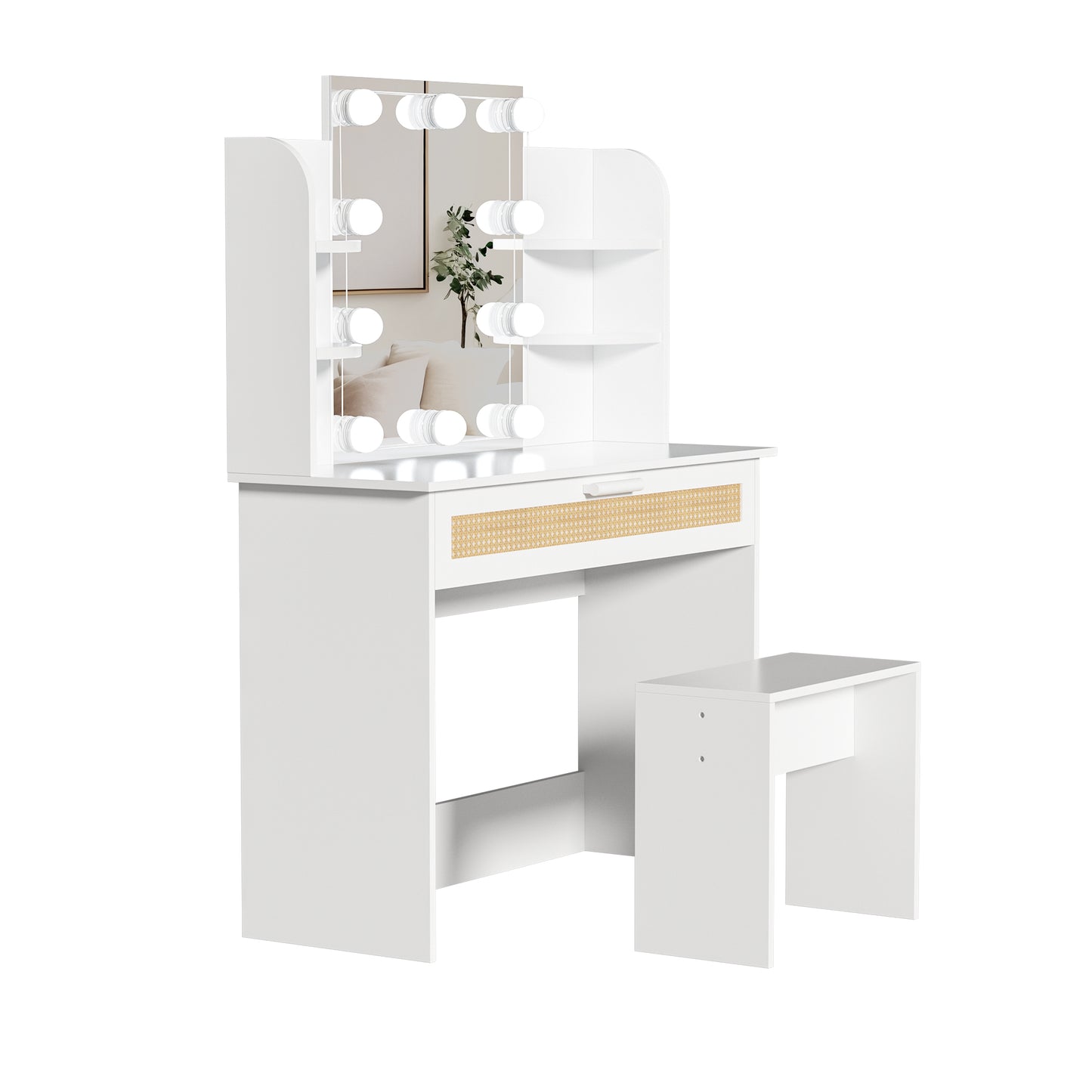 Brooks II Vanity Desk Set With LED Lighting Mirror - White