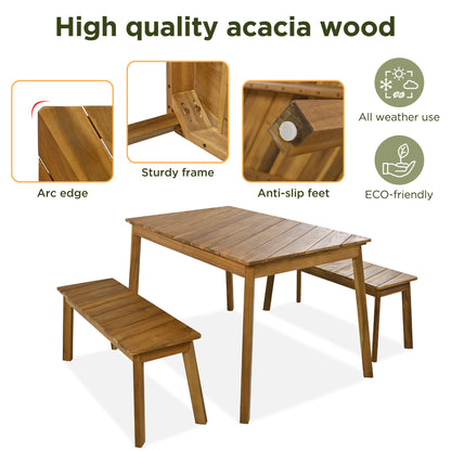 Shila 3 Pc Acacia Wood Table Bench Dining Set