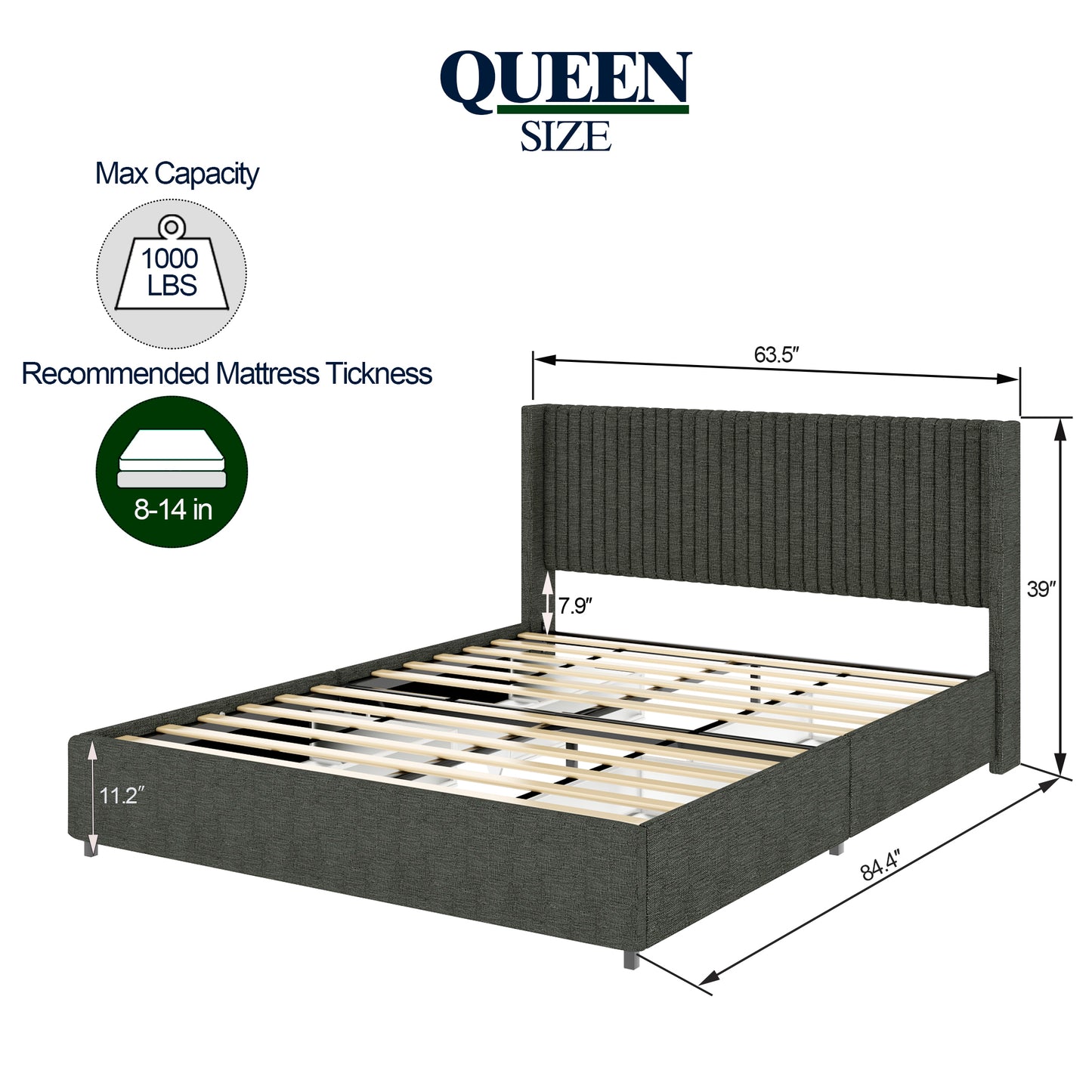 Anna Queen Size Platform Bed - Gray