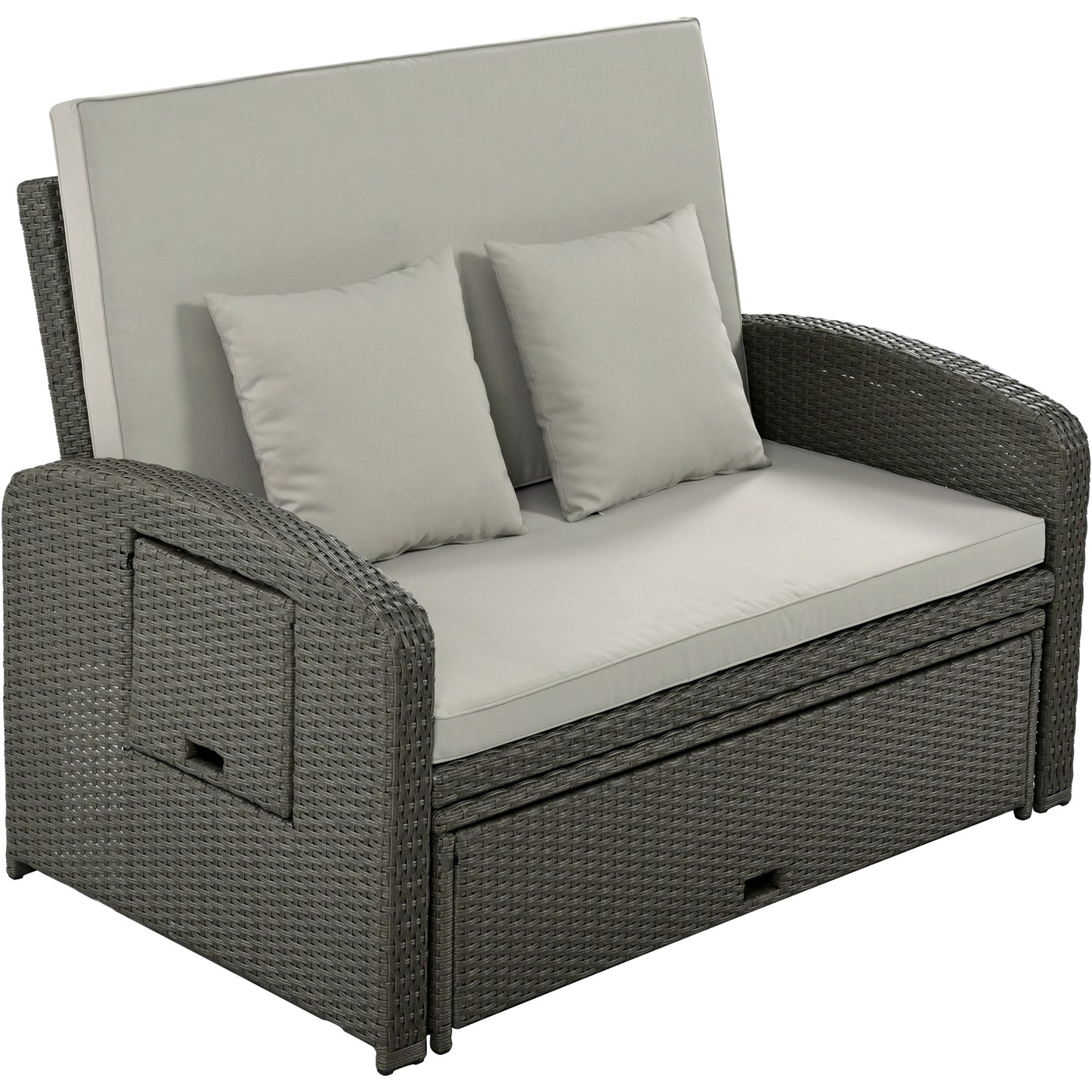 Tula PE Wicker Rattan Double Chaise Lounge - Gray