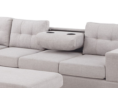 Hilo Fabric Reversible Sectional Sofa with Storage Ottoman - Light Gray