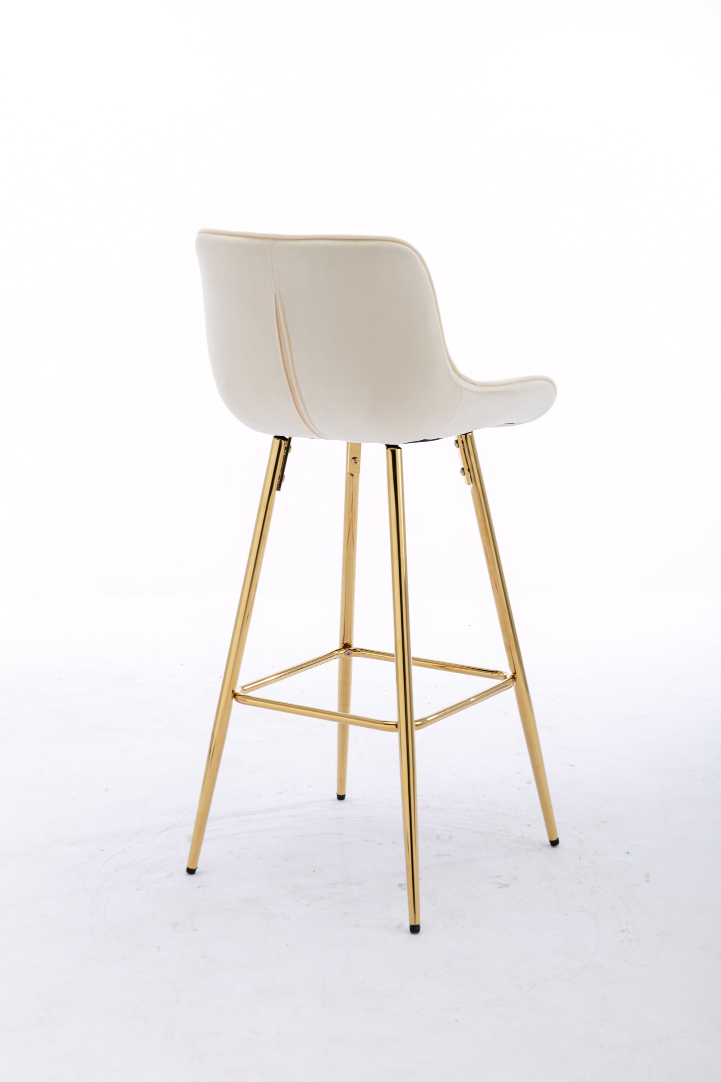 30 Inch Vista Bar Stools with Chrome Footrest  Velvet Fabric  Golden Leg - Cream  Set of 2