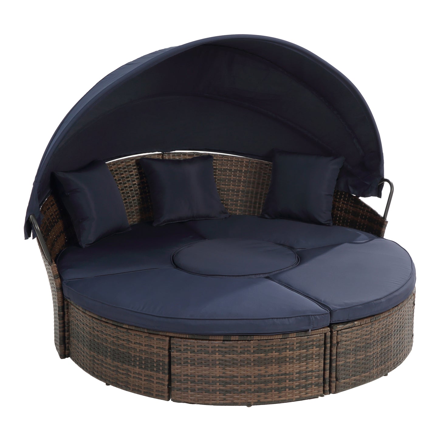 Cove Outdoor Rattan Round Lounge With Canopy - Navy Blue