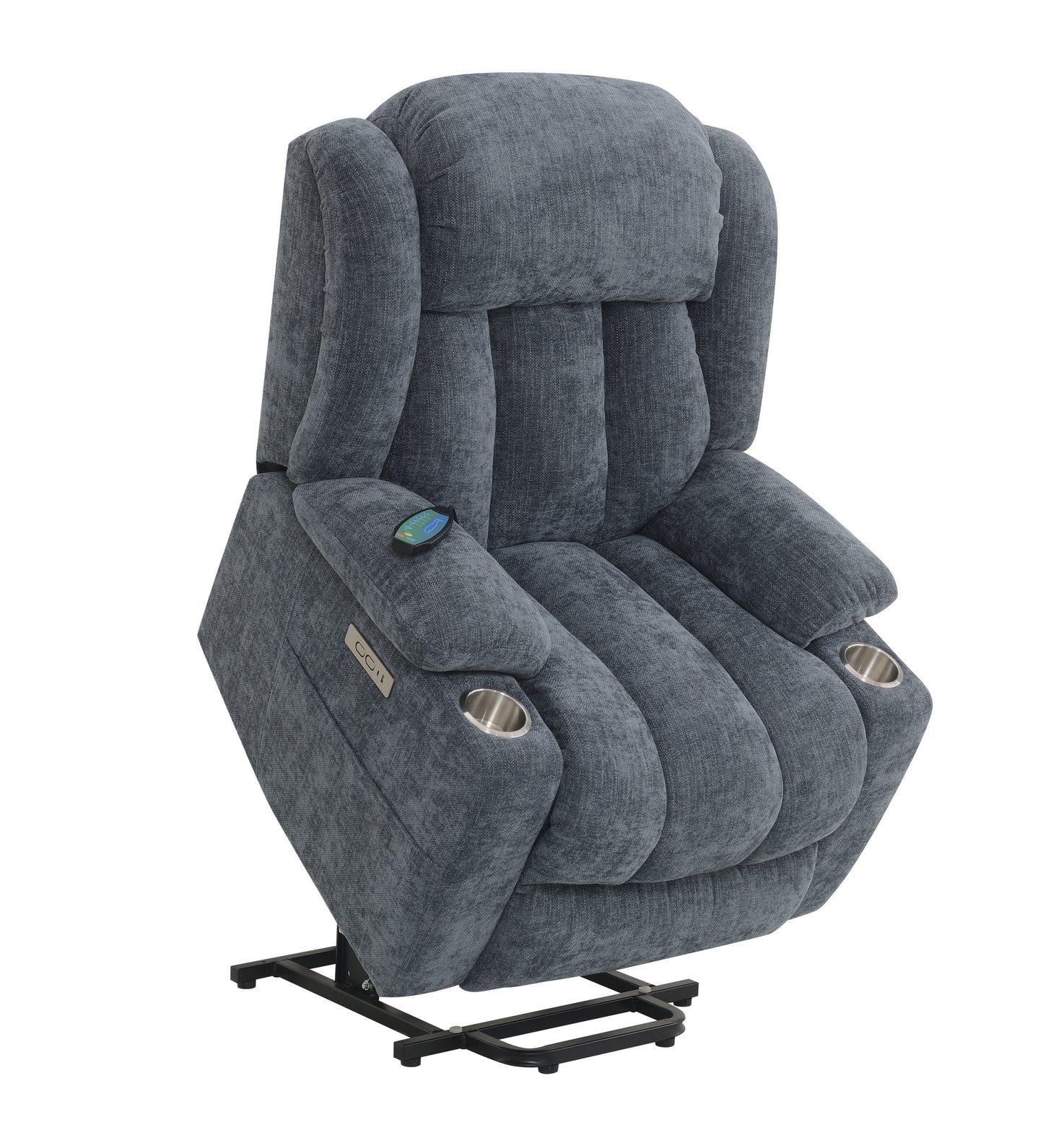 Omarion Velvet Power Recliner w/Lift, Heating & Massage - Blue