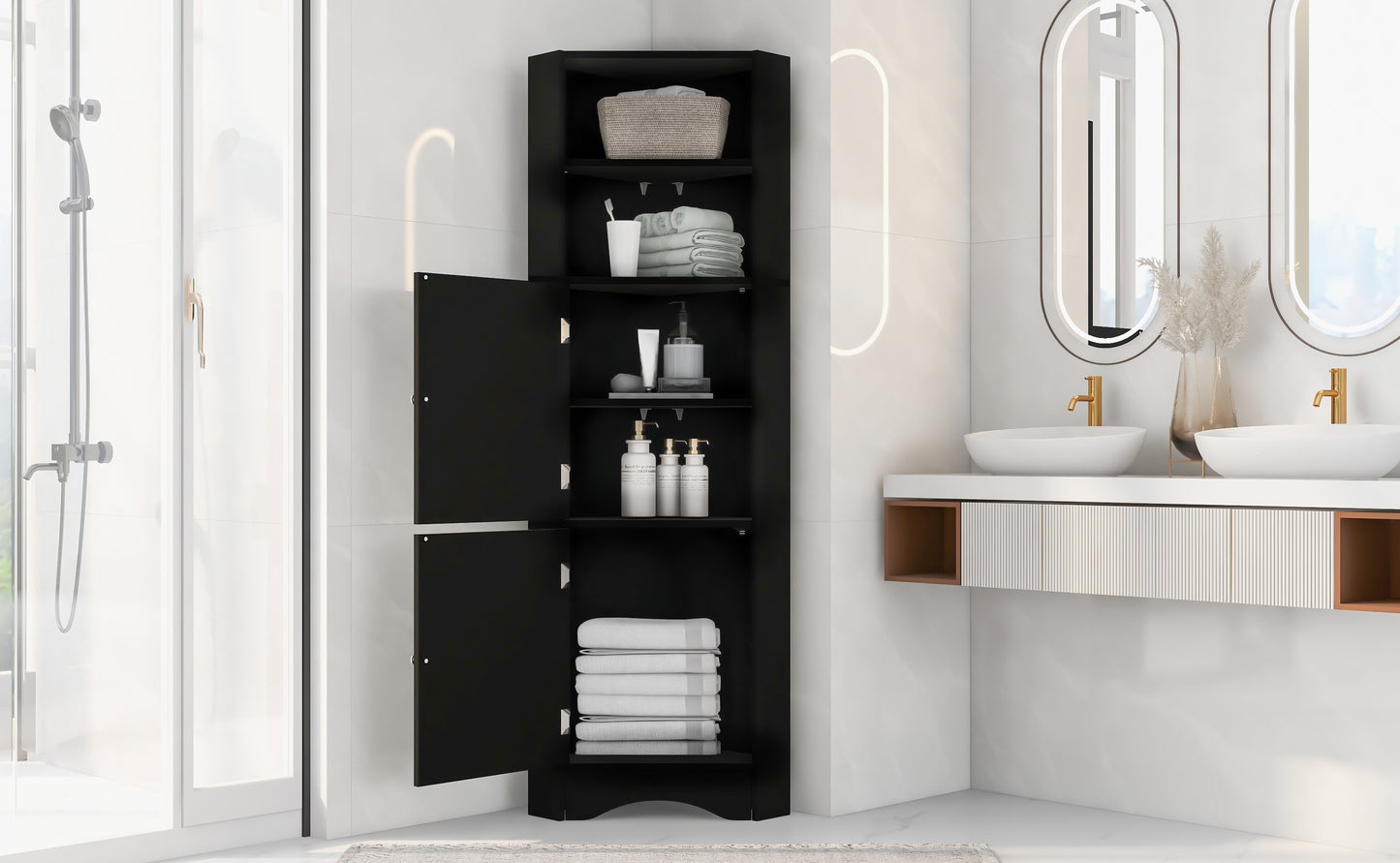 Skyward Bathroom Corner Cabinet - Black