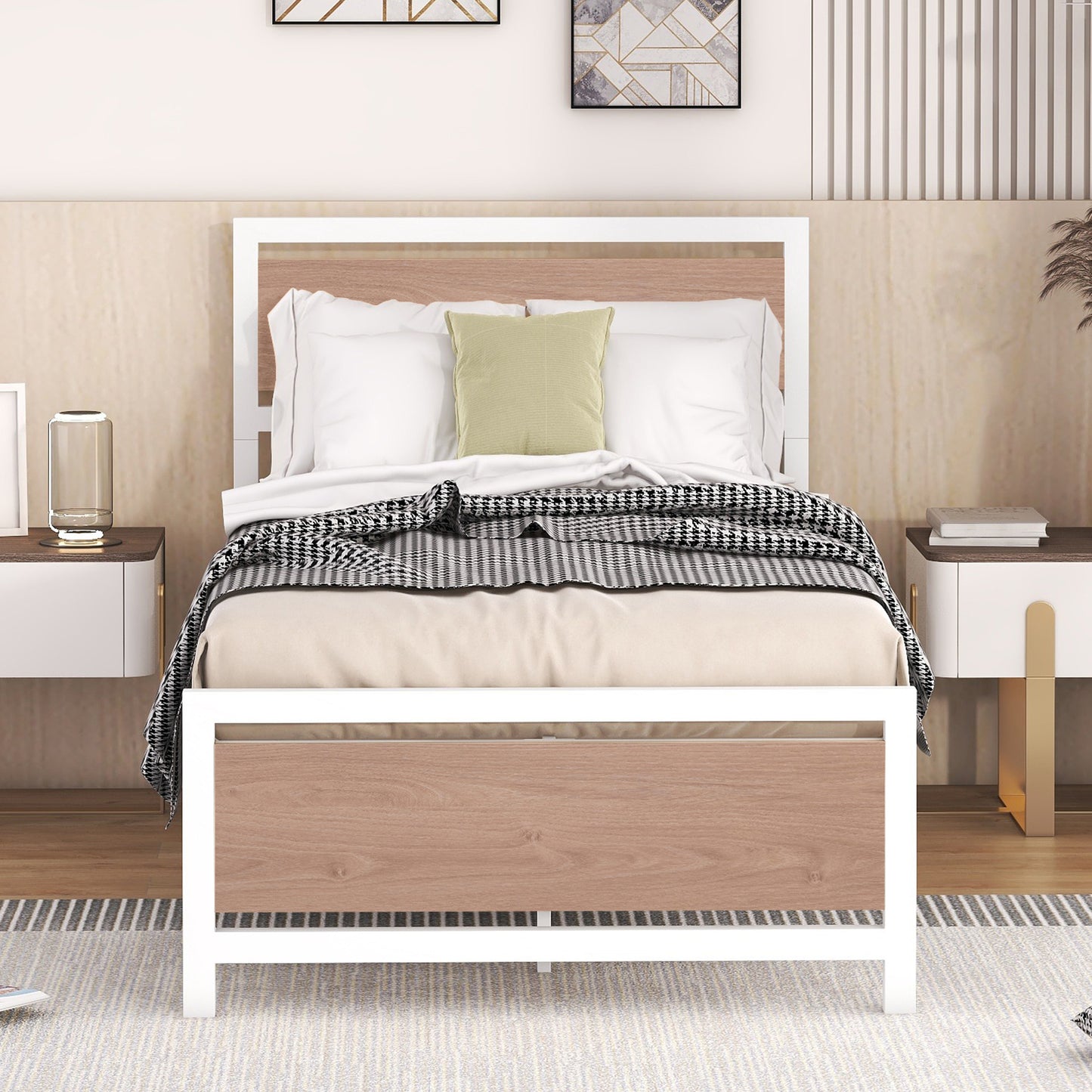 Quasar Twin Size Metal and Wood Platform Bed - White