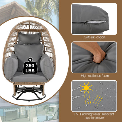 Bell Outdoor Swivel Chair with Cushion (Natural Wicker + Gray Cushion)