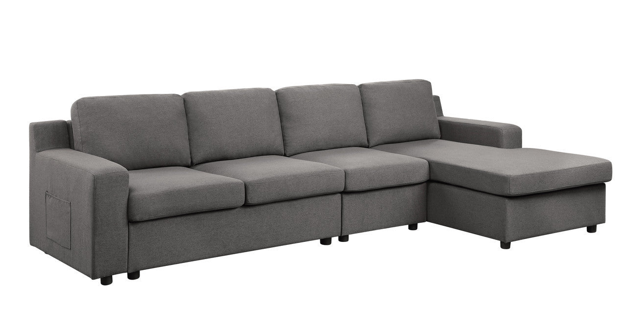 Waylon Linen 4-Seater Sectional Sofa Chaise - Gray