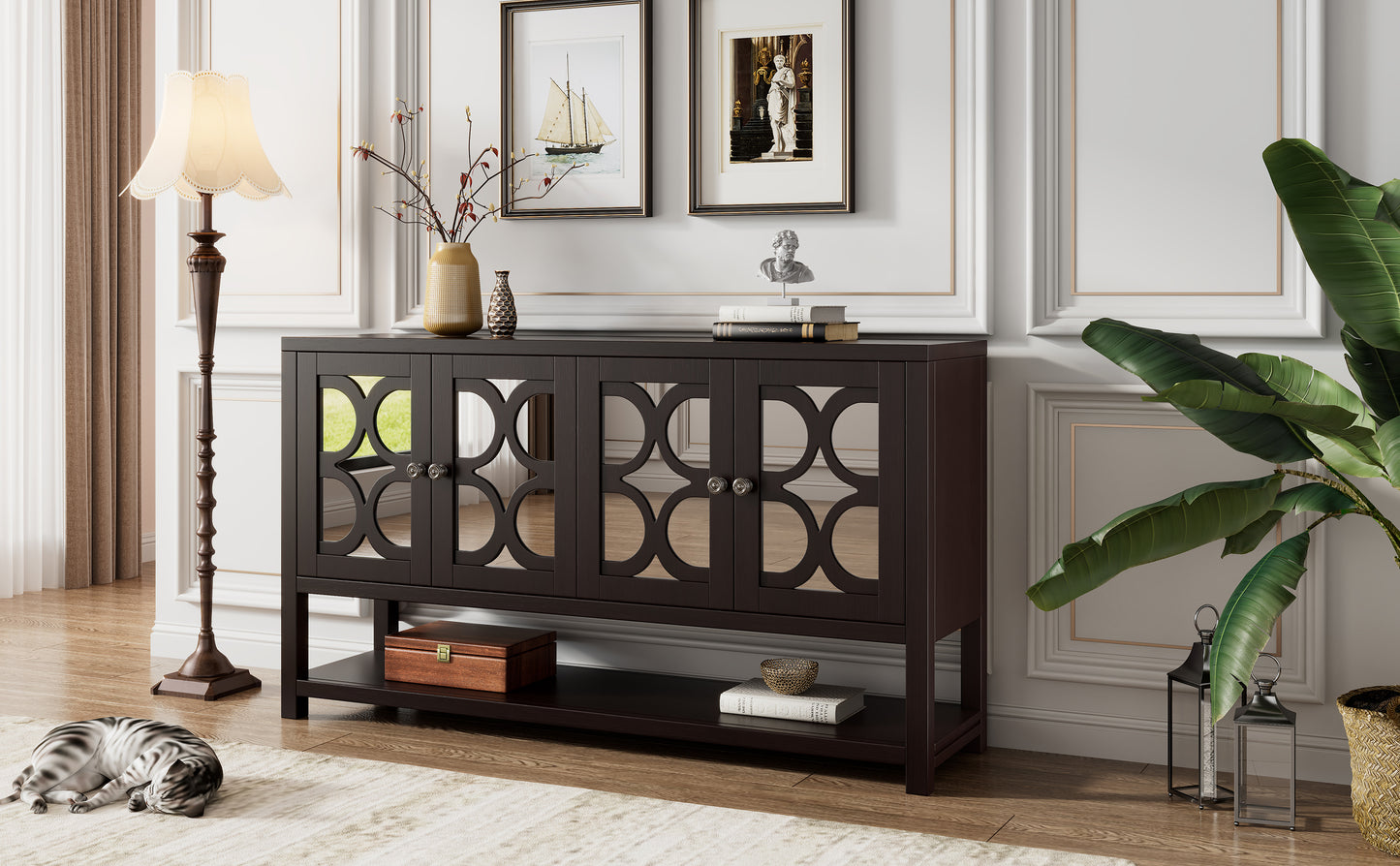 Stasia Sideboard Buffet with Mirrored Doors - Espresso