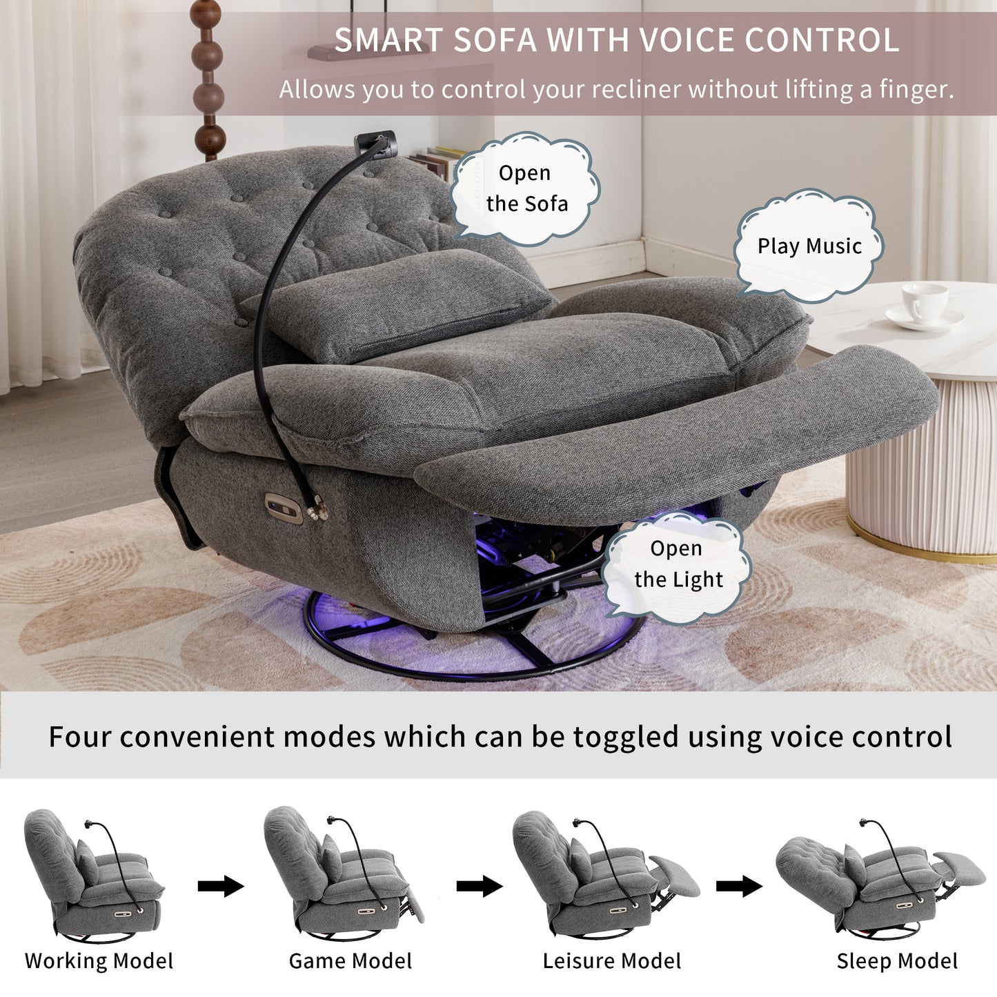 Roxie 270 Degree Swivel Power Recliner with Voice Control - Gray