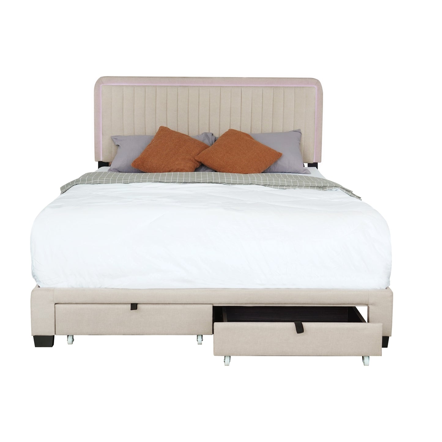 Huka Queen Size Platform Bed with Adjustable Height - Beige