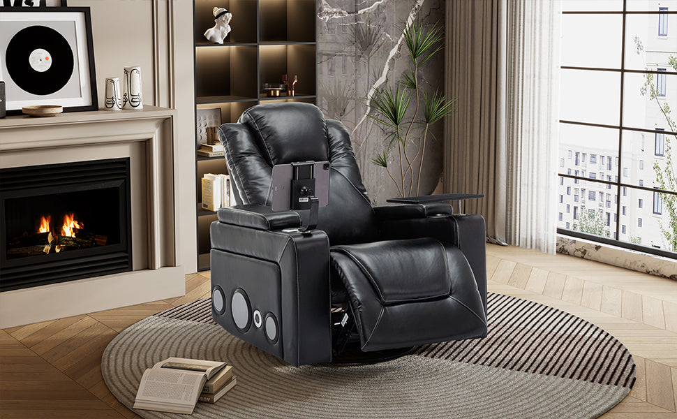 Otto PU Leather Power Recliner r with Surround Sound -Tray Table - Black