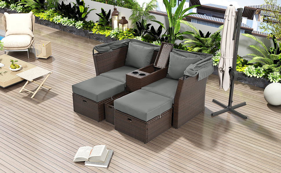 Ginson 2-Seater Outdoor Patio Daybed - Gray