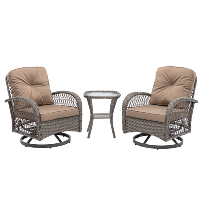 Tompkins 3 Pc Outdoor Swivel Rocker Patio Chairs - Khaki