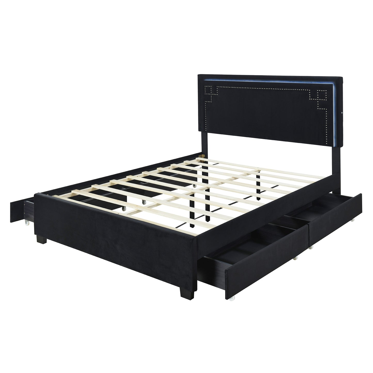 Omo Queen Size Upholstered Platform Bed - Black