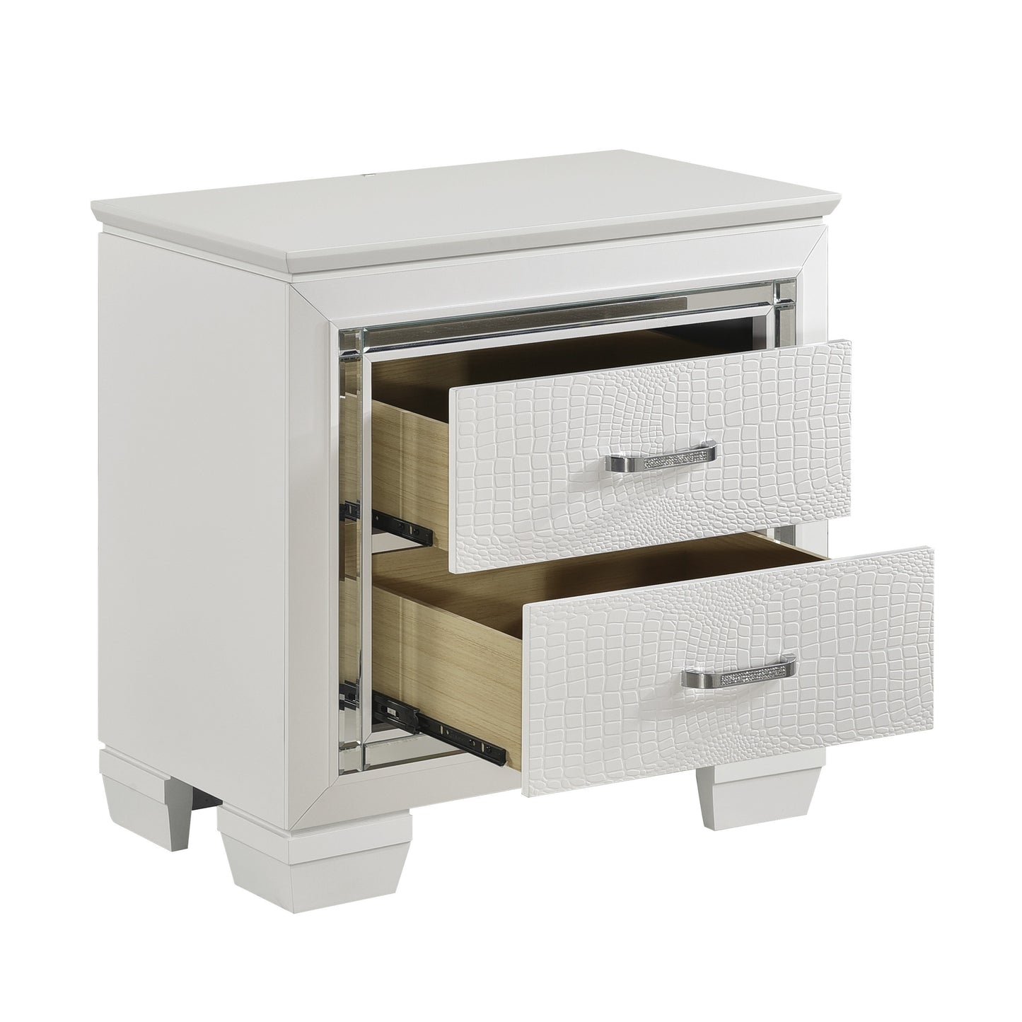 Ken Faux Alligator Embossed Textured Nightstand - White