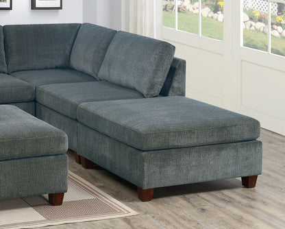 Verma Grey Chenille Modular Sectional 6pc Set 2x Corner Wedge 2x Armless Chairs and 2x Ottomans