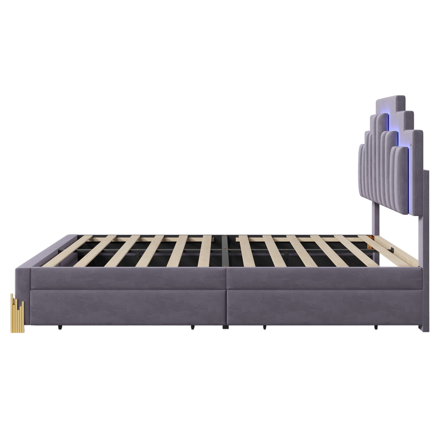 Neco Full Size Platform Bed with LED and 4 Drawers - Gray