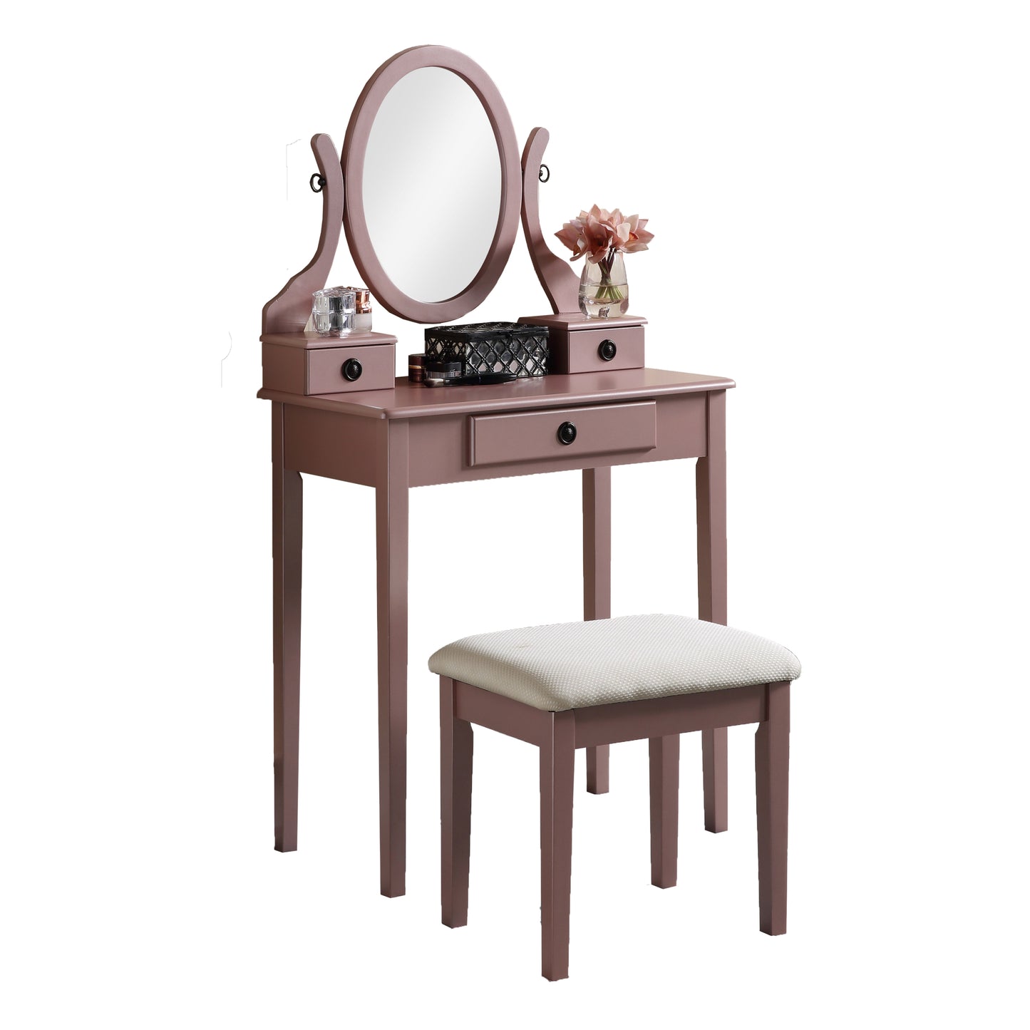 Moniya Makeup Vanity Table and Stool Set - Rose Gold