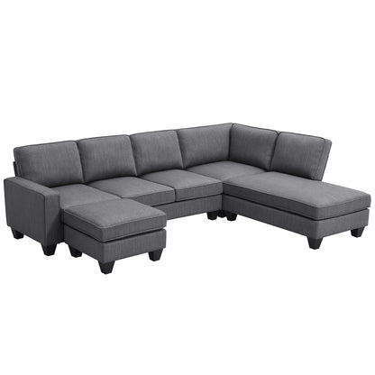 Vortex 7-seat Linen Fabric L-shaped Sectional Sofa - Gray