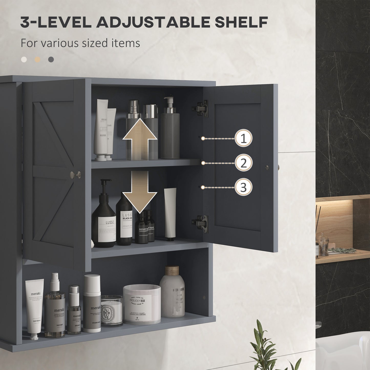 Kleankin Farmhouse Bathroom Wall Cabinet - Gray