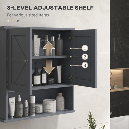 Kleankin Farmhouse Bathroom Wall Cabinet - Gray