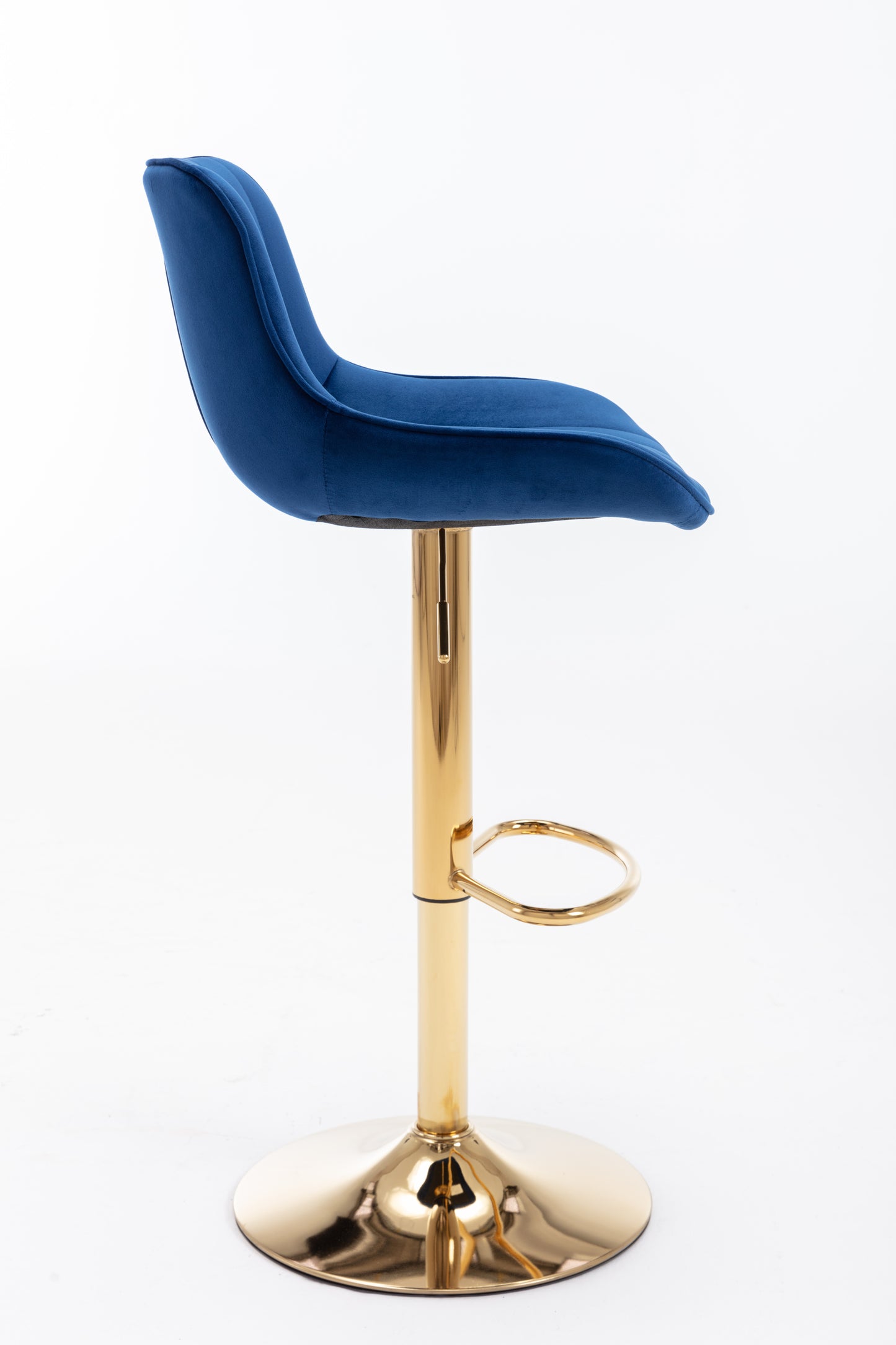 Stramline Adjustable Velvet + Golden Leg Bar Stool - Blue Set of 2