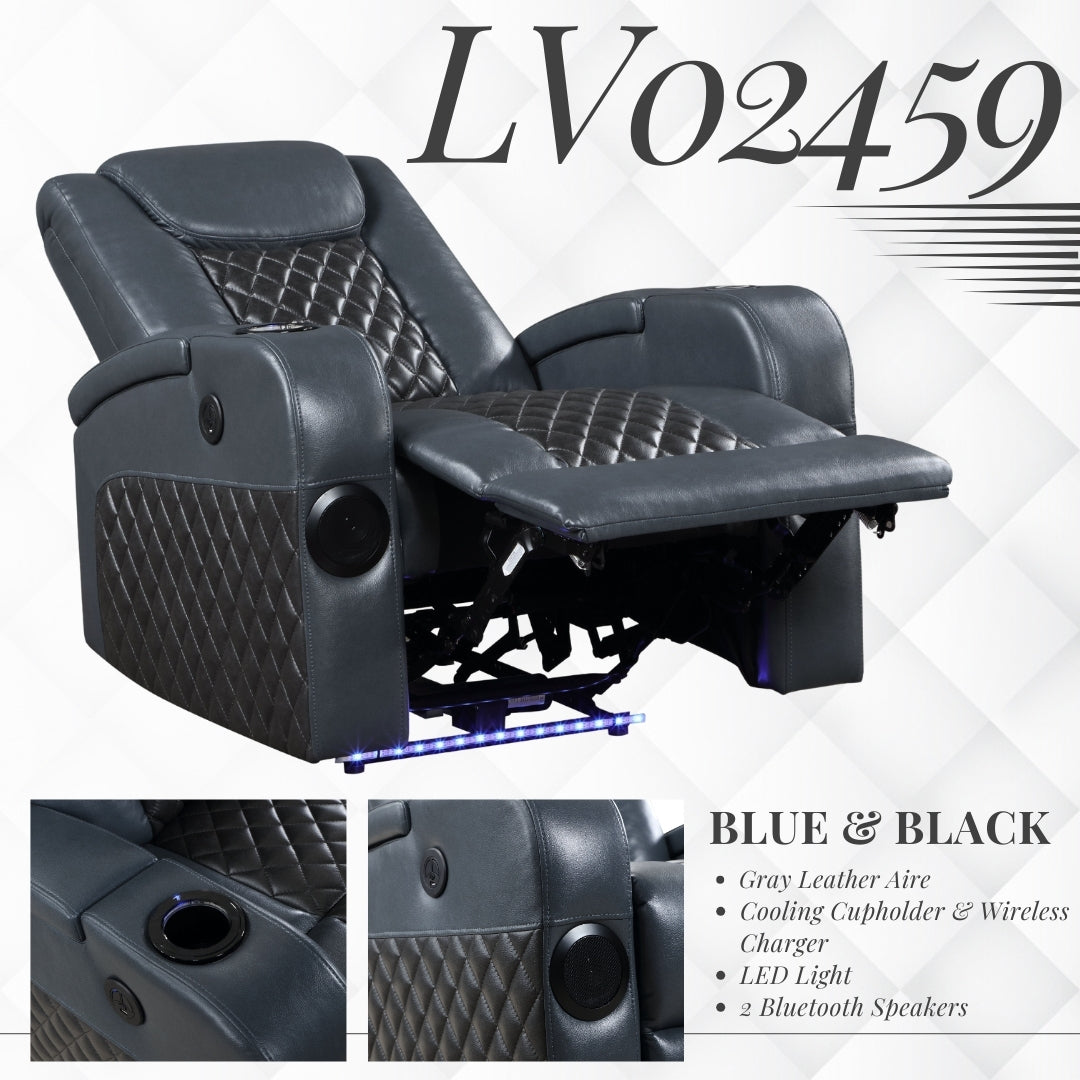 Alair Power Motion Recliner w/Bluetooth Speaker - Blue+Black