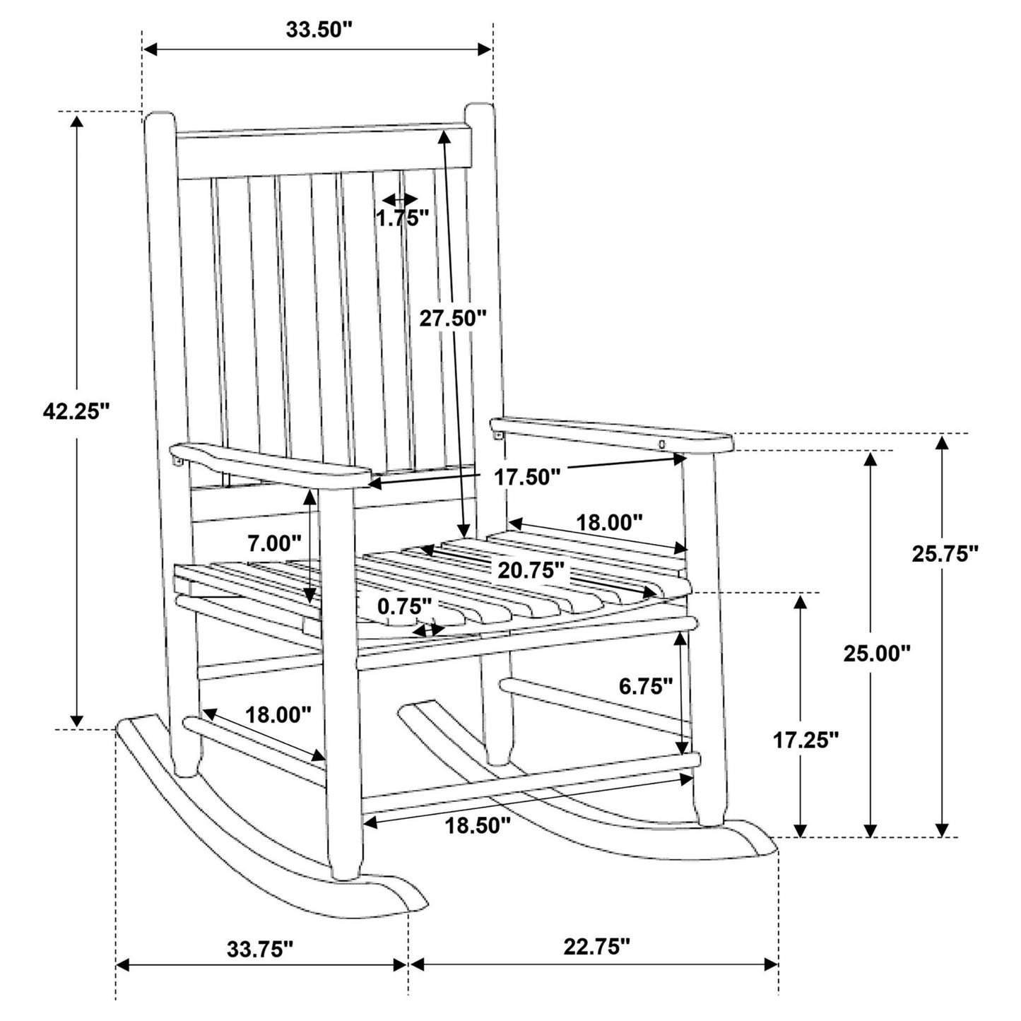 Jasmin Black Slat Back Rocking Chair - Black