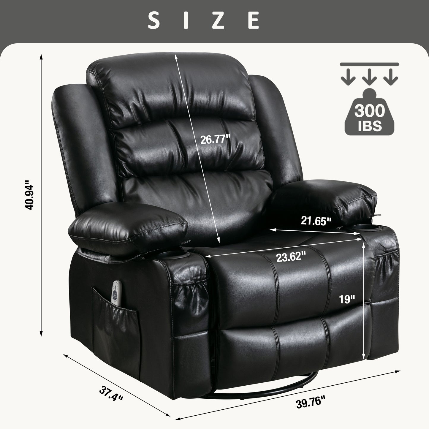 Harris Swivel Rocker Recliner Chair with Vibration Massage and Heat - Black