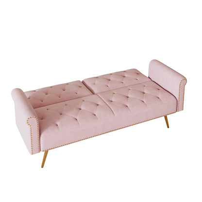 Uma Convertible Velvet Sofa Bed - Pink