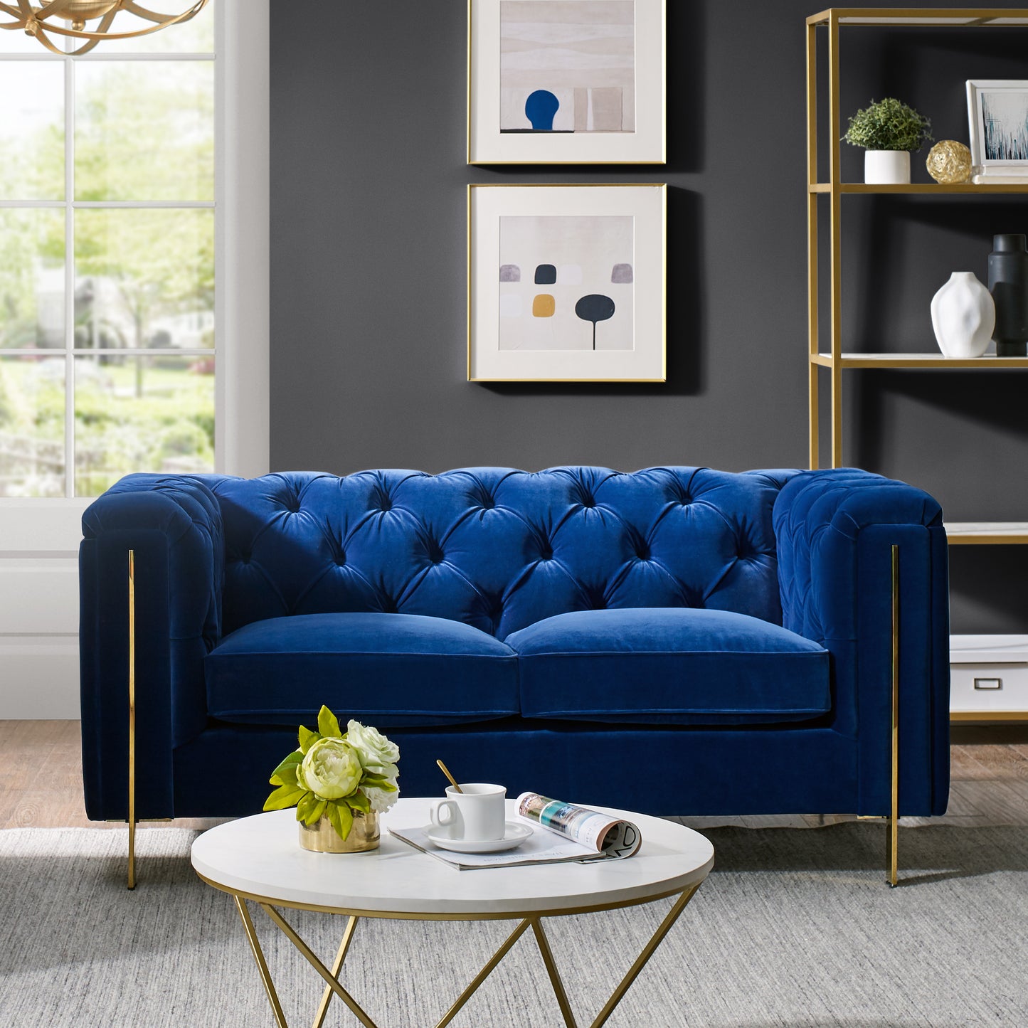 Charlene Velvet Loveseat - Blue