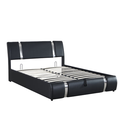 Quillon Queen Size Storage Platform Bed w Hydraulic System - Black