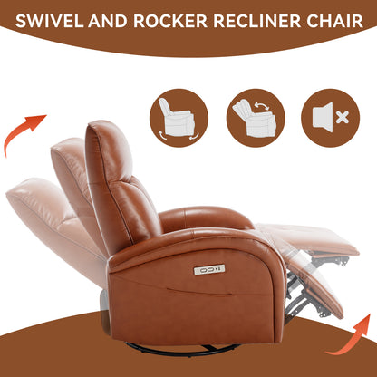 Vince Swivel and Rocker Power Recliner Chair - Brown