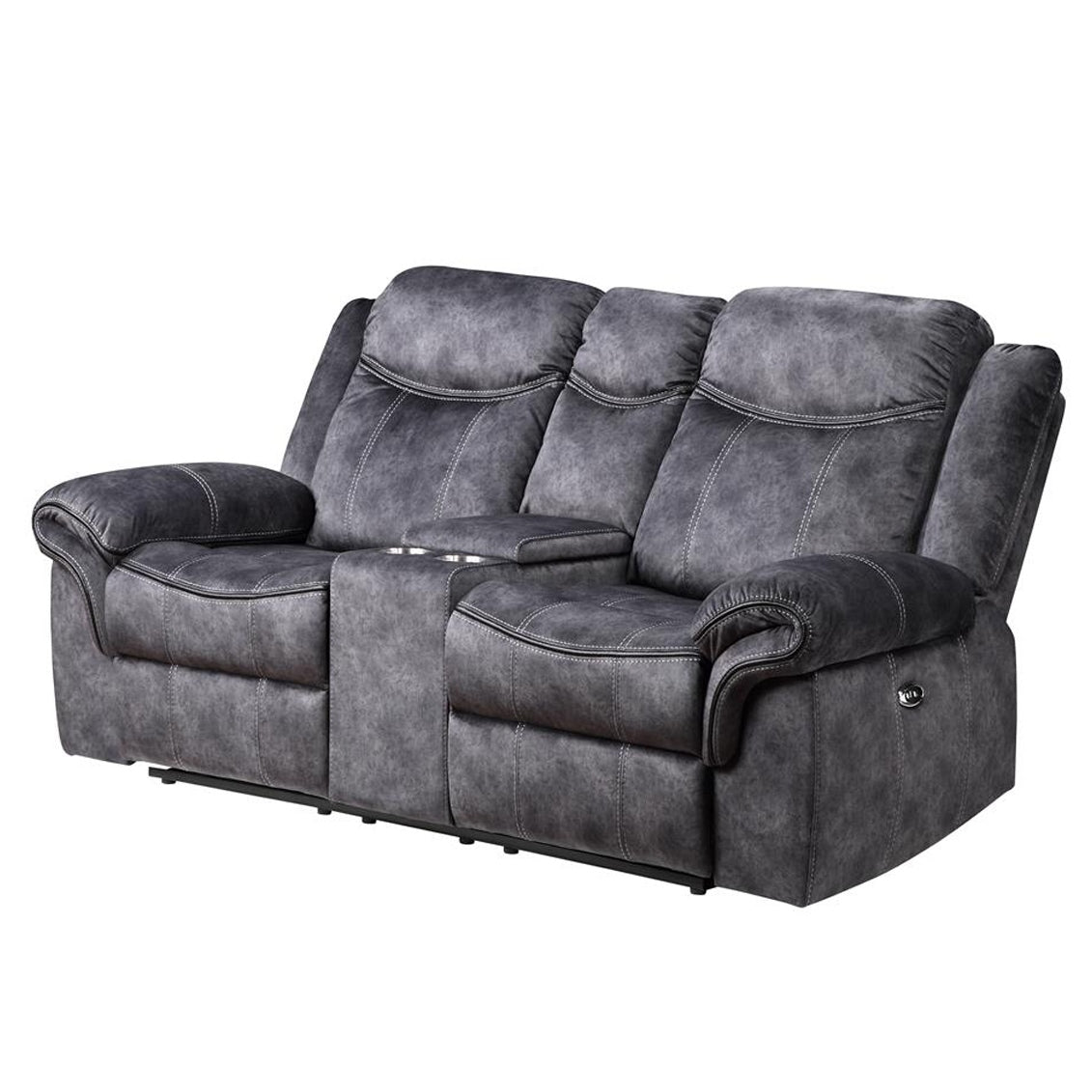 Domino Power Recliner Console Loveseat - Gray