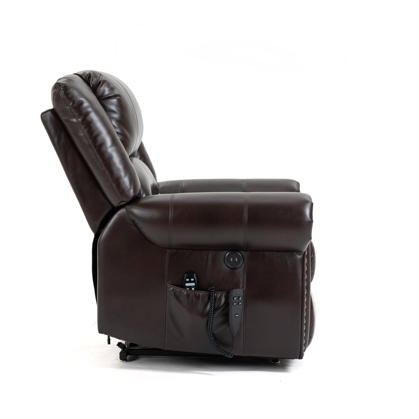 Zest Power Lift Faux Leather Recliner Chair Heat Massage Dual Motor - Brown