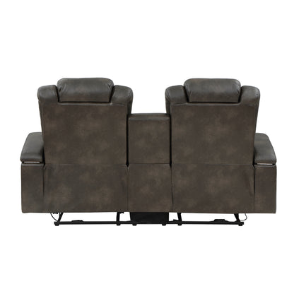 Roxa Dual Reclining Loveseat with  LED Center Console - Brown