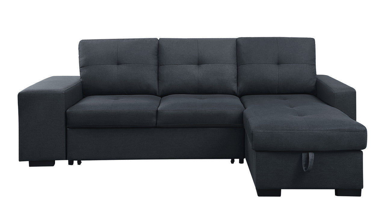 Lucas Linen Sleeper Sectional Sofa with Reversible Storage Chaise - Dark Gray