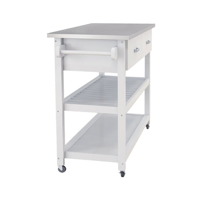 Chef's Choice Stainless Steel Table Top White Kicthen Cart With Two Drawers