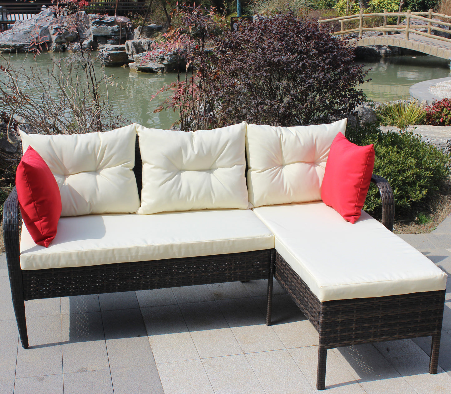 Hutson 2 Pc Outdoor Patio Wicker Ratten Sectional Sofa - Brown