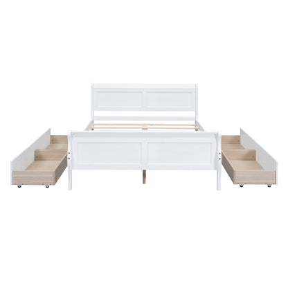 Meg Full Size Wood Platform Bed with 4 Drawers - White