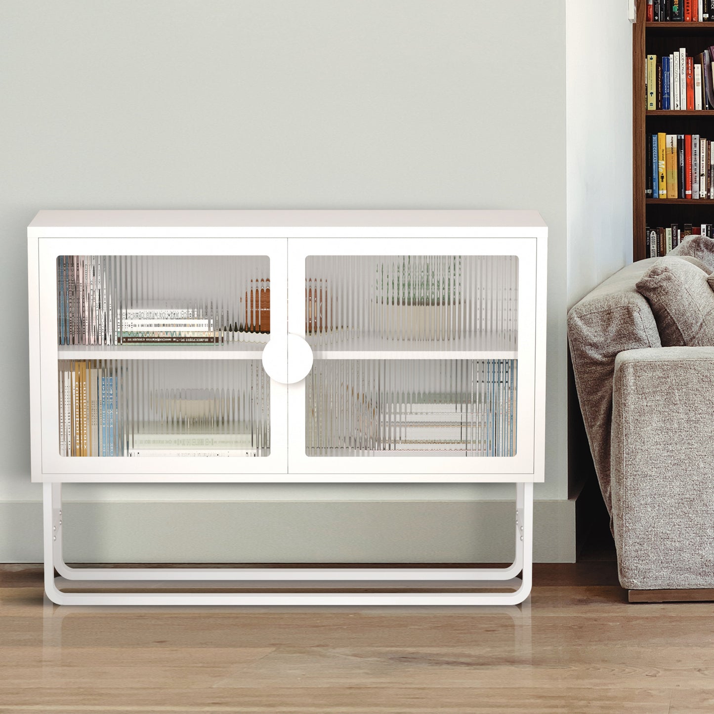 Tempered Glass Cabinet Credenza - White