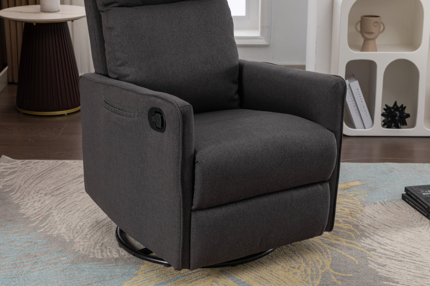 Cotton Linen Fabric Swivel Rocking Chair - Dark Gray