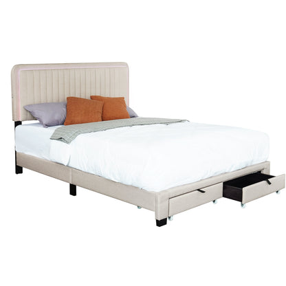 Huka Queen Size Platform Bed with Adjustable Height - Beige