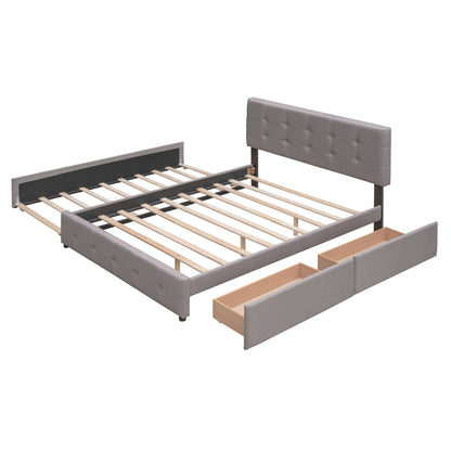 Draco Queen Size Platform Bed with 2 Drawers - Light Gray